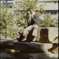 Two boys on rocks, Petre Row, Broomhall Flats. September 1979 | Photo: Tony Allwright