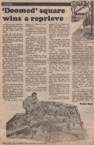 Newspaper article on Havelock Square saved from demolition, 1979 | Image: Mike Fitter