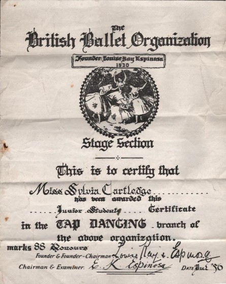 Sylvia Barnes (nee Cartledge) Tap Dance Certificate, 1956 | Photo: Sylvia Barnes