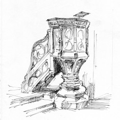 Sketch of the pulpit by Phil Lockwood, St Silas Church. 2013 | Image: Phil Lockwood