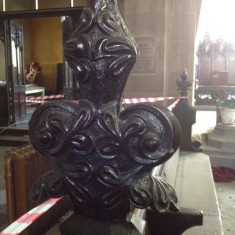 Carved wooden pew, St Silas Church. 2013 | Photo: Sue Lancaster