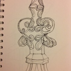 Sketch of carved wooden pew, St Silas Church by Sue Lancaster. 2013 | Photo: Sue Lancaster