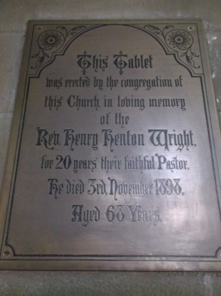 Memorial to Rev. Henry Henton Wright in St Silas Church. 2013