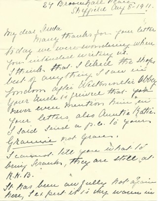 Dickinson letter 3: 8th August 1911. Page 1 | Photo: Judith Gaillac