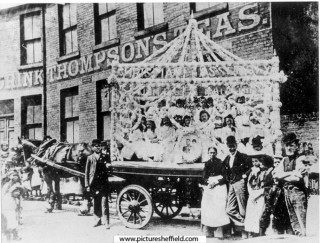 Band of Hope Gala Car in Trippet Lane. 1893 | Photo: SALS PSs02806