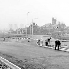 Upper Hanover Street showing new Inner Ring Road, Hanover Way. St. Silas' Church in background. 1965 | Photo: SALS PSs20137 & Sheffield Newspapers