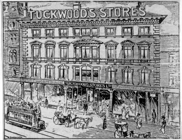 Tuckwood's Stores Ltd, Provision Merchants, Fargate Sheffield. 1908 | Photo: SALS PSs10504 & Sheffield Newspapers