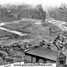 Aerial view of street in Broomhall, cleared after air raids. 1940s | Photo: SALS PSs01285 & Sheffield Newspapers