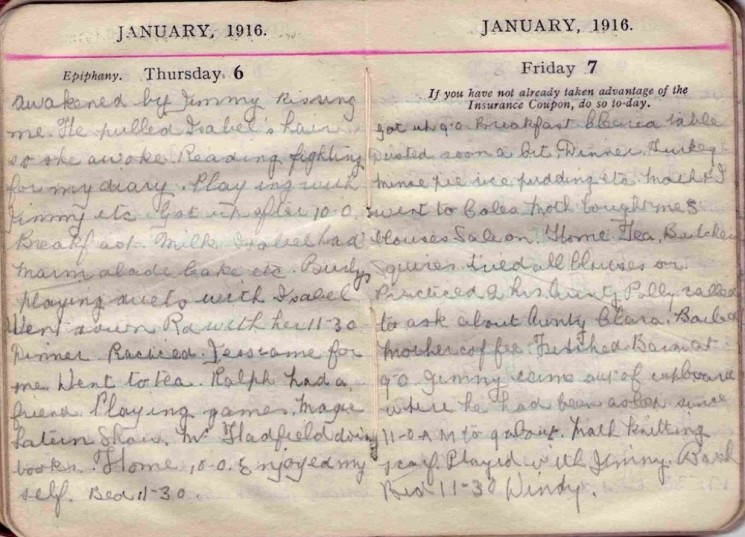 Doris Hogan 1916 Diary: January 6th and 7th | Photo: Suzanne Cam
