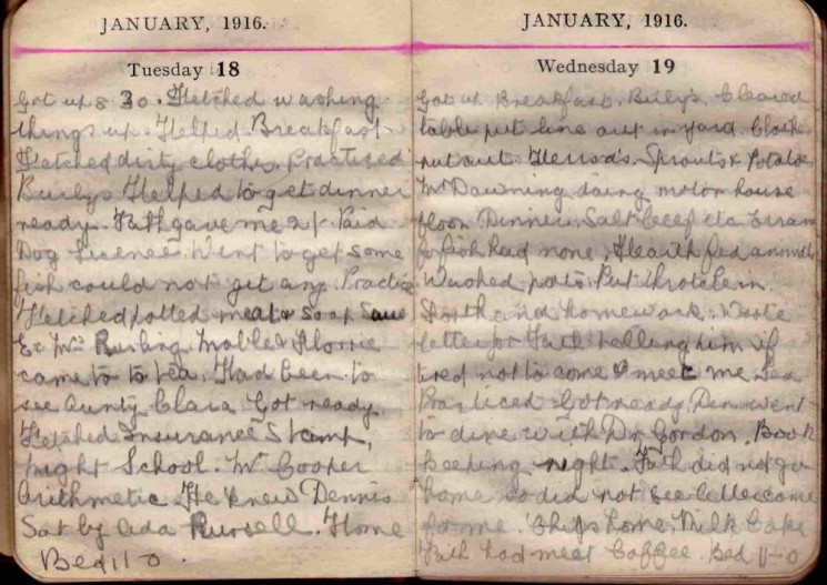 Doris Hogan 1916 Diary: January 18th and 19th | Photo: Suzanne Cam