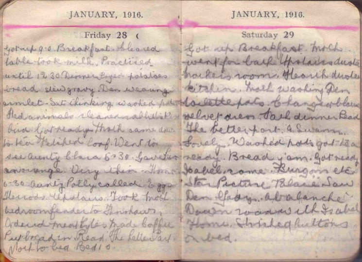 Doris Hogan 1916 Diary: January 28th and 29th | Photo: Suzanne Cam