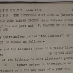 Allotment Agreement with Sheffield City Council. 1983 | Photo: Polly Blacker / Tony Cornah