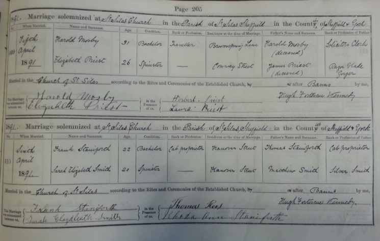 St Silas Parish Register Marriages, 1891 | SALS PR76/2
