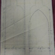 Sketches of St Silas Church windows with dimensions. Vicar's vestry outer door. | Photo: SALS PR76/43