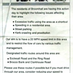 Broomhall Park Traffic Action Day Flyer, 1994 | Photo: BPA