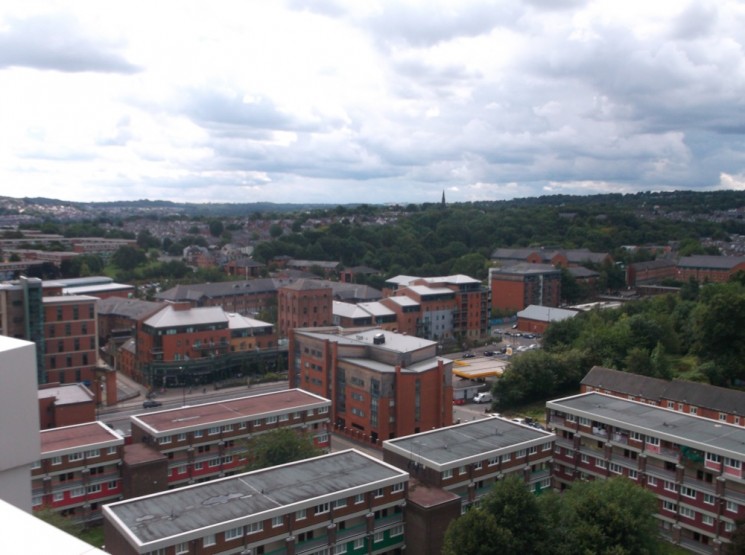 Ecclesall Road taken from the Hanover Flats roof. August 2014 | Photo: Our Broomhall