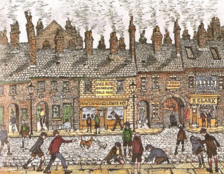Illustration of shops on Young Street taken from 