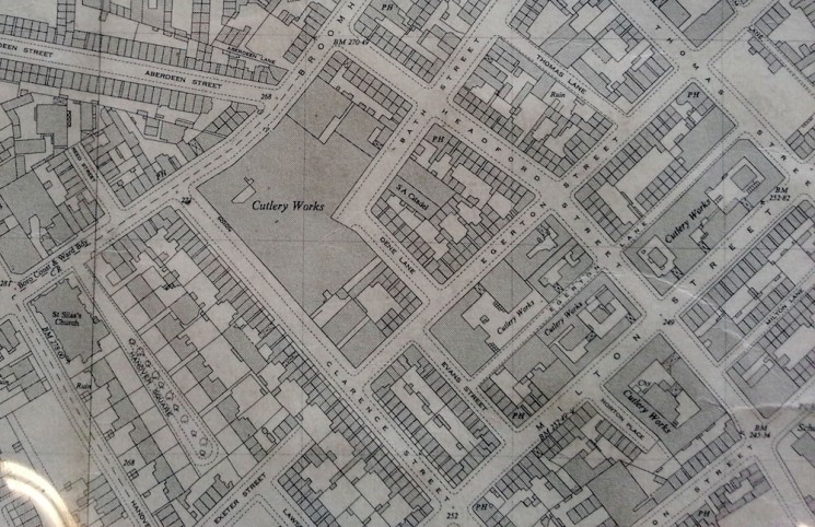 Old map of the cutlery area; Brian's workshop is in the Behhive Works, one of the 'Cutlery Works'' shown on Milton Street | Photo: SALS