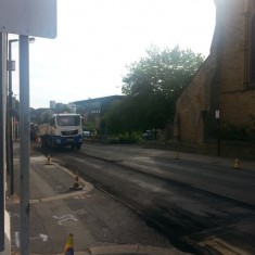 Road resurfacing outside St Silas Church. Summer 2014 | Photo: Our Broomhall 