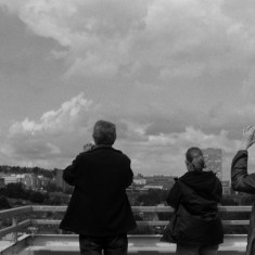 Mick Taylor, Gemma Clarke and Jennie Beard on the Hanover Flats roof. August 2014 | Photo: Jepoy Sotomayor