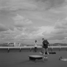 Claire Wilkinson, Benji Hamilton and James Jones on the Hanover Flats roof. August 2014 | Photo: Jepoy Sotomayor