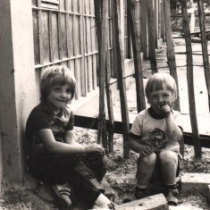 Two boys at play beside new subway, Broomhall Flats. July 1978 | Photo: Tony Allwright