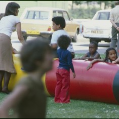 Fun day bouncy castle, Broomhall Flats. July 1978 | Photo: Tony Allwright