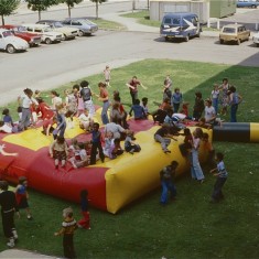 Fun day bouncy castle, Broomhall Flats. July 1978 | Photo: Tony Allwright