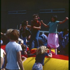 Fun day bouncy castle, Broomhall Flats. July 1978 | Photo: Tony Allwright