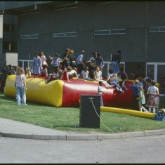 Fun day bouncy castle, Broomhall Flats. July 1978 | Photo: Tony Allwright