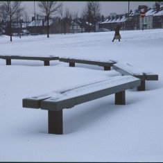 Bench under snow, Broomhall Flats. February 1979 | Photo: Tony Allwright