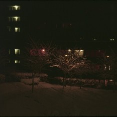 Night at Broomhall Flats in the snow. March 1979 | Photo: Tony Allwright
