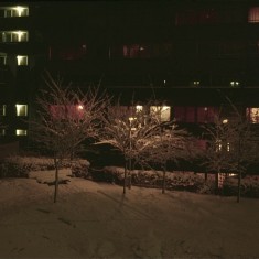 Night at Broomhall Flats in the snow. March 1979 | Photo: Tony Allwright
