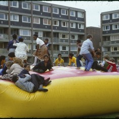 Bouncy castle, Broomhall summer fair, Hanover Flats. September 1979 | Photo: Tony Allwright