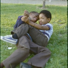 Two friends wrestling, Hanover Flats. September 1979 | Photo: Tony Allwright