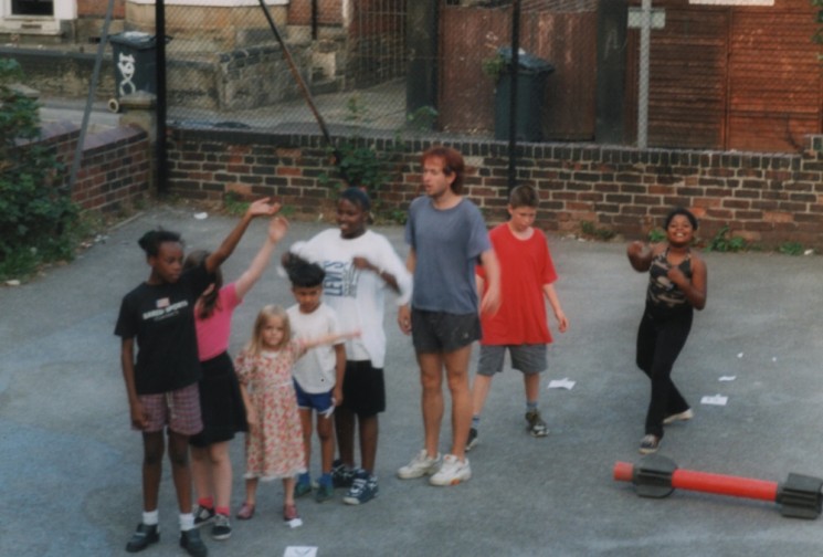 Rehearsal for the anti-racism community play, Broomhall Centre. Late 1990s | Photo: Broomhall Centre