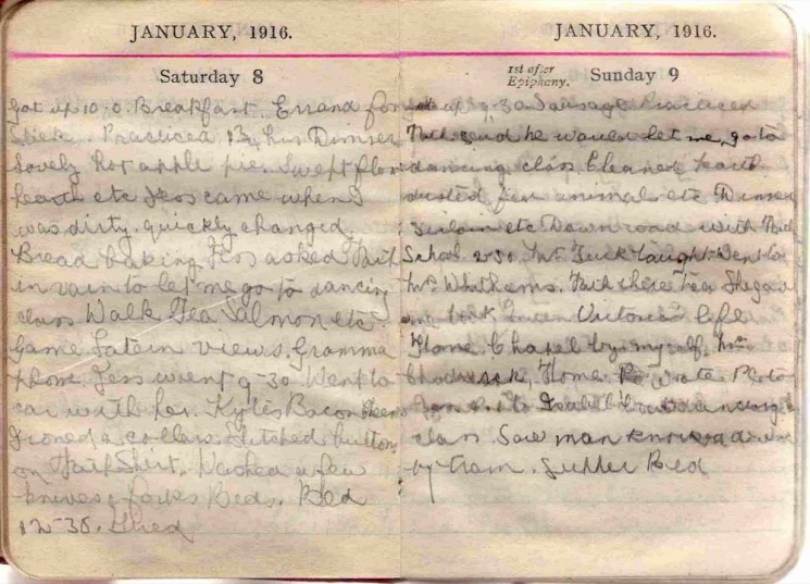 Doris Hogan 1916 Diary: January 8th and 9th | Photo: Suzanne Cam