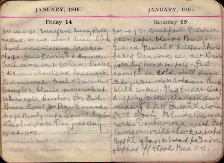 Doris Hogan 1916 Diary: January 14th and 15th | Photo: Suzanne Cam