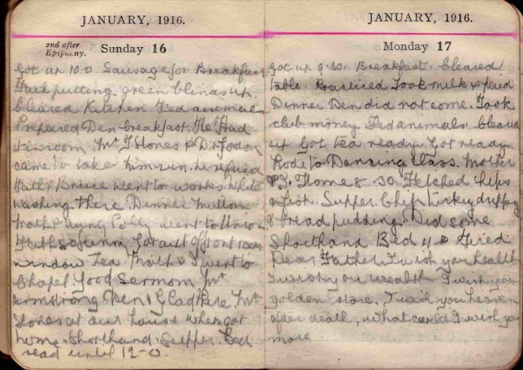 Doris Hogan 1916 Diary: January 16th and 17th | Photo: Suzanne Cam