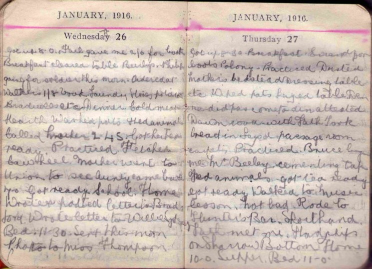 Doris Hogan 1916 Diary: January 26th and 27th | Photo: Suzanne Cam
