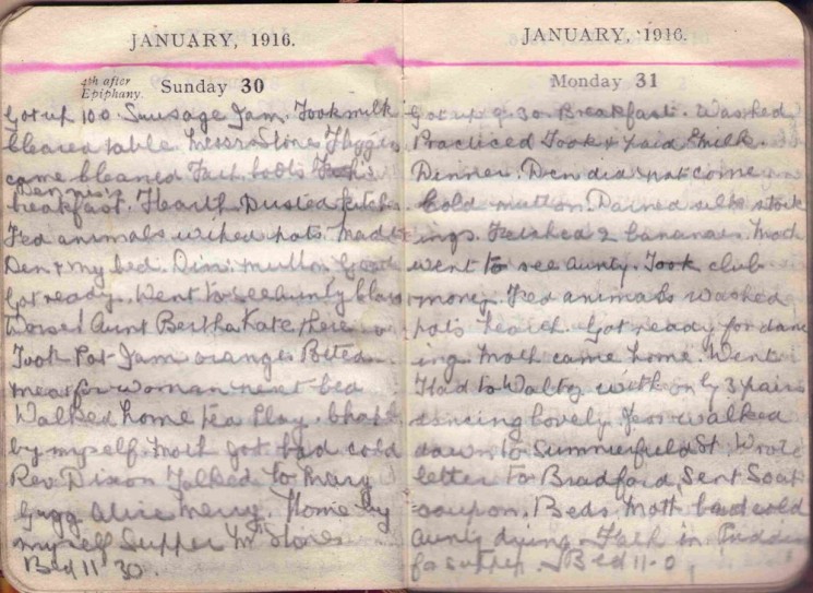 Doris Hogan 1916 Diary: January 30th and 31st | Photo: Suzanne Cam