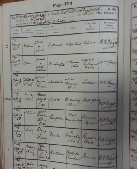 St Silas Parish Register Baptisms, 1889 | SALS PR76/1