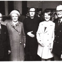 Mr William and Mrs Agnes Seton (left), and Mr Peter and Mrs Christine McCloskey (right) with Rev. Alan Billings (centre). October 1973 | Photo: Alan Billings