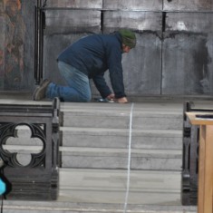 Volunteers taking measurements of St Silas. April 2014 | Photo: Our Broomhall