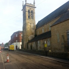 Road resurfacing outside St Silas Church. Summer 2014 | Photo: Our Broomhall